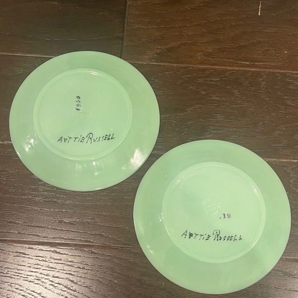 Fire King Mint Plates with Baby and Puppy/Kitten Illustrations - Picture 3 of 5